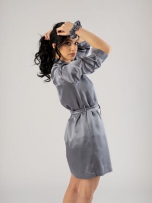 Jedwabny szlafrok damski krótki - Ciemny Szary - obrazek 2