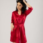 Jedwabny szlafrok damski krótki - Czerwony