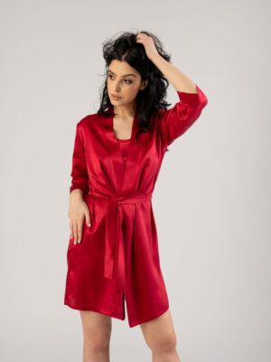 Jedwabny szlafrok damski krótki - Czerwony