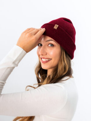 Wełniana czapka z jedwabną podszewką - Bordowy