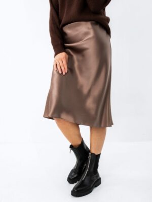 Jedwabna spódnica MIDI - Taupe - obrazek 2